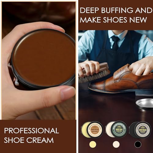 13Pcs Shoe Polish Kit, Shoe Shine Kit for Men & Women with Horsehair Brush, Mink Oil for Leather Boot Shoe Care Kit - color: Brown Bag