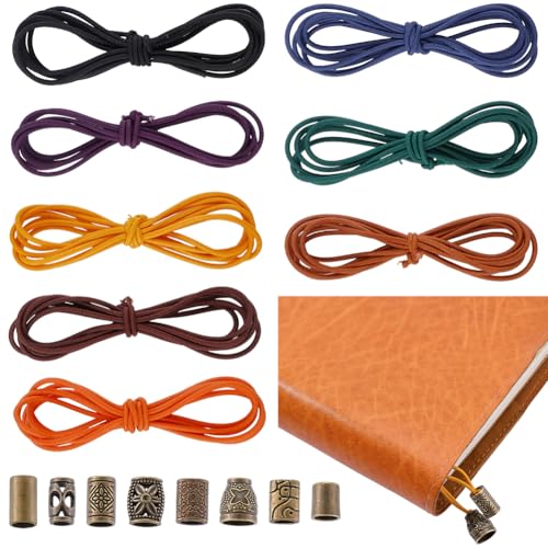 CRASPIRE 16Pcs Elastic Bands for TN Traveler Notebook Replacement 8.8 Yards | Polyester Stretch Rubber Cords with 8 Decorative Toggles DIY Repair Kit Insert Refill for Leather Journal Bookmark Making
