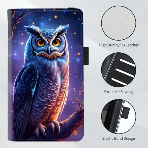 Checkbook Cover for Women and Men, RFID Blocking PU Leather Checkbook Holder Wallet Case with Elastic Strap & Multiple Card Slots, for Checks and Cards, Owl Under Starry Sky - color: Owl Under Starry Sky