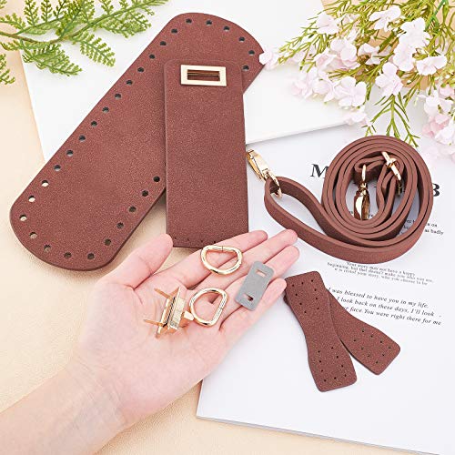 PandaHall DIY PU Leather Bag Knitting Set, Leather Bag Bottom/26 inch Shoulder Strap/Bags Twist Lock/Flap Cover/Bag Buckles for Crochet Handbag Tote Shoulder Bags, Brown(7 Kinds of Accessories) - color: Brown