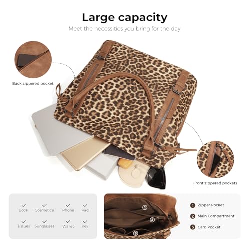 Checkered Tote Bag Large Checkered Purses for Women Plaid Hobo Shoulder Bag Multiple Pockets Tote Handbags - color: D01-brown Leopard