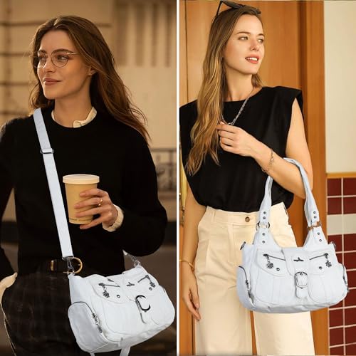 Angel Kiss Hobo Bags for Women Vegan Leather Shoulder Purses and Handbags Ladies Roomy Tote Bags Purse with Crossbody Strap - color: White