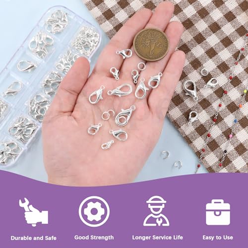 Swpeet 170Pcs Silver 10mm 12mm 14mm 16mm 18mm Open Jump Rings and 6mm Lobster Clasps Assortment Kit, Perfect Jewelry Findings Kit Fits for DIY Making Bookmark Pinch Bracelet Choker Necklace - color: Silver