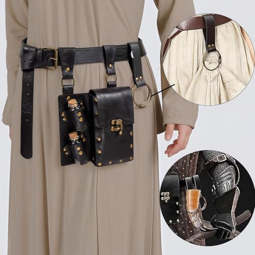 SUMGOGO Retro Belt Pouch Waist Bag Womens Fanny Pack Cellphone Holder Steampunk Medieval Renaissance Purse Costume Accessory - color: New-Black