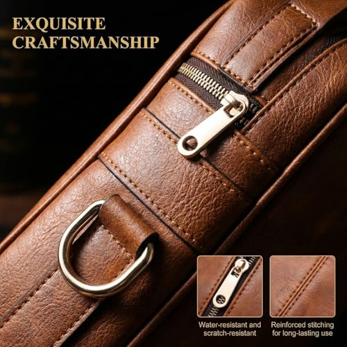 Crossbody Bag for Men, PU Leather Shoulder Messenger Bag with Handle - color: Khaki