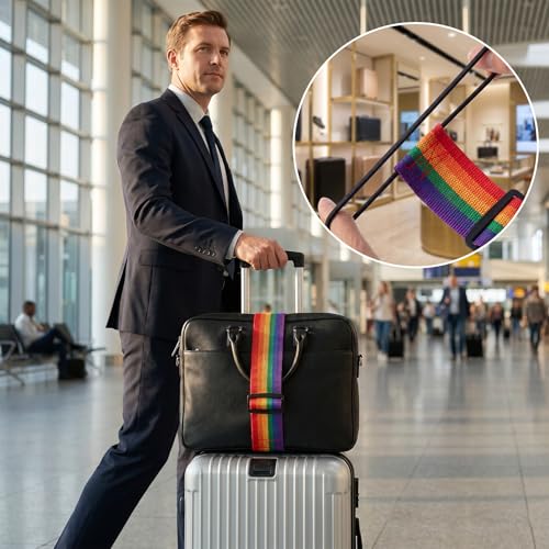 6 Pcs Multi Use Strong Luggage Connector Straps, Adjustable Luggage Strap Bungee for Suitcase Handle, Flexible Luggage Straps for Multiple Suitcases Travel (Rainbow, Black)
