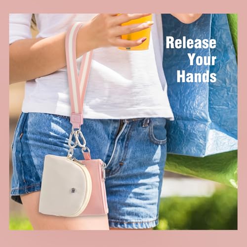 Mini Dual Pouch Wristlet Wallet for Women – Zip Around wristlet Keychain Wallet with 2 Wristlets, Ideal for Dog Walking, Coffee Runs & Lunch Break Essentials (Beige+Pink) - color: Beige+Pink
