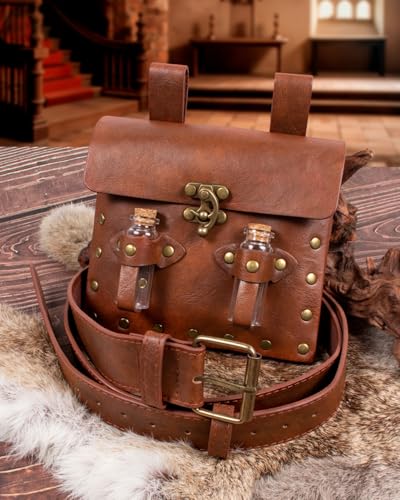 Belt Pouch Waist Bag Leather Casual Magic Vials Steampunk Phone Bag Medieval Renaissance Cosplay Costume Accessory (Brown) - color: Brown