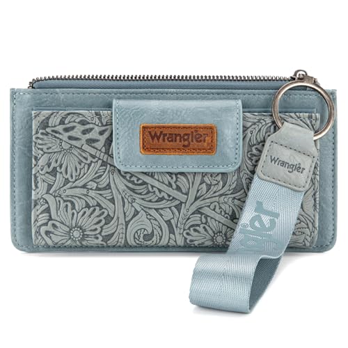 X Wrangler Western Wallet for Women Card Cases & Money Organizers Wristlet Wallet with Zipper Pocket - color: Jean