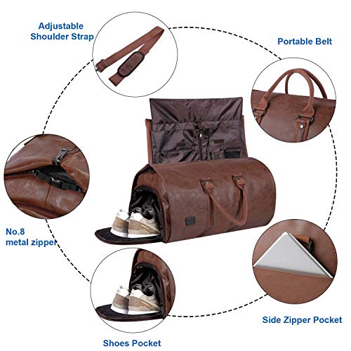 seyfocnia Convertible Travel Garment Bag,Carry on Garment Duffel Bag for Men Women - 2 in 1 Hanging Suitcase Suit Business Travel Bag - color: Brown