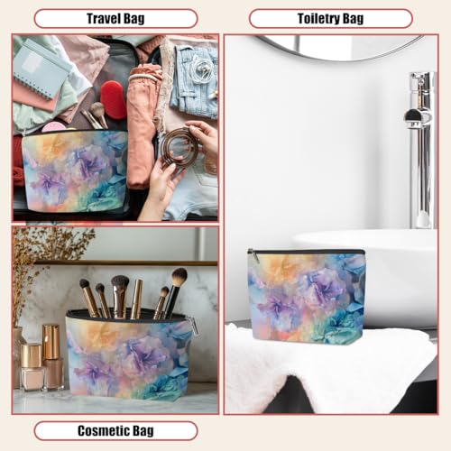 Fluid Ink Pastel Purple Floral Makeup Bag,Cosmetic Bags for Women - color: Pastel Marble 457