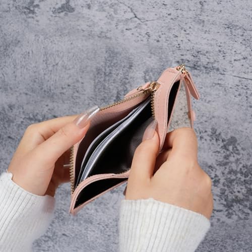 Women's Multi-Card Slot Wallet - Small Zipper Coin Purse with Snap Button Closure & ID Window - color: Bronze