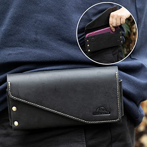 Topstache Belt Loop Leather Phone Holster for iPhone 17/17 Pro/16/16 Pro, Galaxy S25/S24 - Cell Phone Belt Holder - Leather Pouch with Card Holder Wallet - Fit Protective Case on, L,Black - color: Belt Loop-Black, size: Large