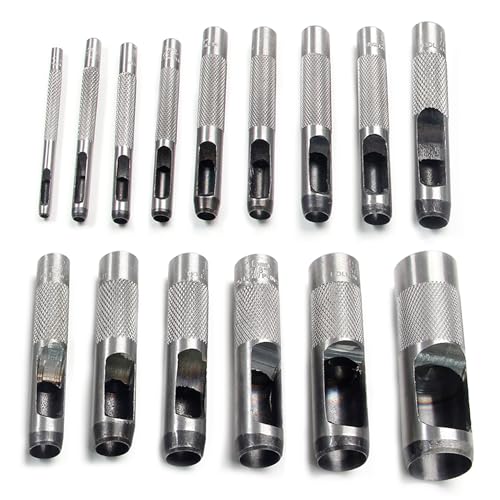 Round Steel Hollow Punch Set 15Pcs 3-25mm Leather Craft Tool - size: 3-25mm