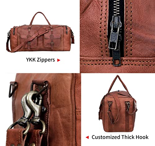 Leather Duffle Bag for Men Luggage Handmade Travel Bag Carry On Luggage Weekender Bags Overnight Gym Sports Cabin Holdall Bag For Airplanes Men And Women (30 Inch Brown) - size: 30 inch