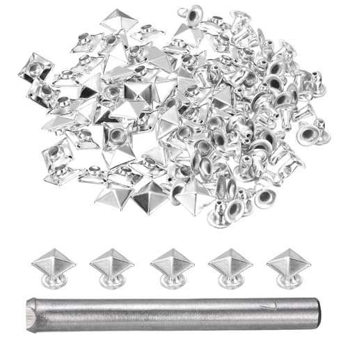 HARFINGTON 50pcs Pyramid Rapid Rivet 7mm Leather Rivets Rapid Punk Spikes Leathercraft Decoration with Hole Punch for Rock Nailheads Clothing Belts Bags Shoes, Silver - color: Silver, size: 7mm