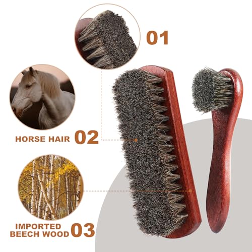 Rolett 4-Piece Horsehair Shoe Brush Shine Kit, Horse Hair Brush for Leather | Premium Shoe Polish brush, Leather Shoe Boot Brushes for Cleaning and Polishing