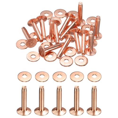 HARFINGTON 15Set Copper Rivets and Burrs Washers 8x3.3x17mm Dimpled Finish Solid Leather Rivet Fastener Studs Posts for Leather DIY Craft Belts Wallets Collars, Copper Tone - color: Copper Tone, size: 8x3.3x17mm