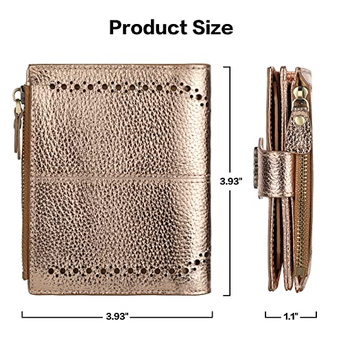 Womens Leather Wallet Small Compact RFID Blocking Credit Card Case Purse with Zipper Pocket | Small - color: Pebbled Champion Gold
