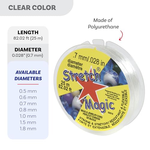 Stretch Magic Elastic Beading Cord – Clear Color, 0.7mm in Diameter, 25-Meter (82 ft) - Easy to Knot, Strong & Stretchy String for Making Beaded Jewelry - size: 0.7 mm, style: Clear - 25 Meter