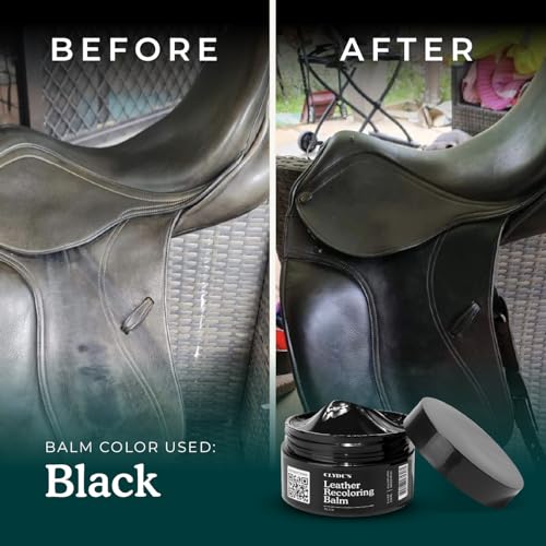 Clyde's™ Leather Company Leather Recoloring Balm – Color Restore & Scratch Repair Kit for Faded Leather Furniture, Car Seats, Sofa & Vinyl | 23 Colors | Non-Toxic Dye - color: Black, size: 50ML
