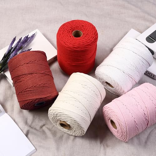 Macrame Cord 4mm x 328yards, Soft Colored Macrame Rope, Natural Cotton Cord for Plant Hangers, Wall Hanger, Decorative Projects - color: Natural Color, size: 4mm×328Yards