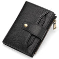 GAEKEAO Small Wallets Woman RFID Blocking Leather Bifold Card Holder Wallets with Zipper Pocket Removable ID Window - color: D04-Black