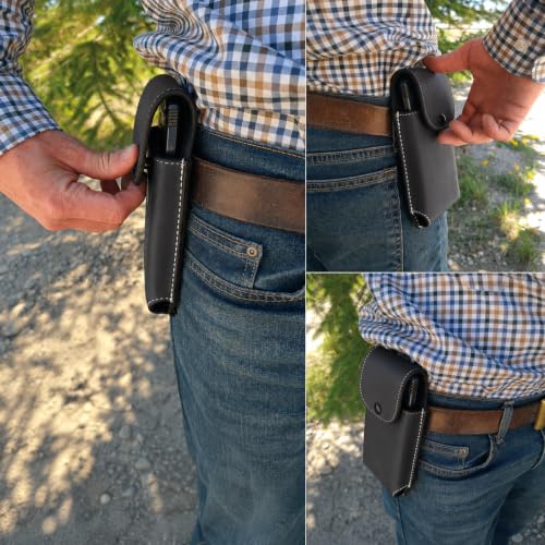 Custom Leather Phone Holster, Heavy Duty Belt Pouch Case with Snap Closure, EDC Waist Carry Cell Phone Sheath (Black) - color: Black