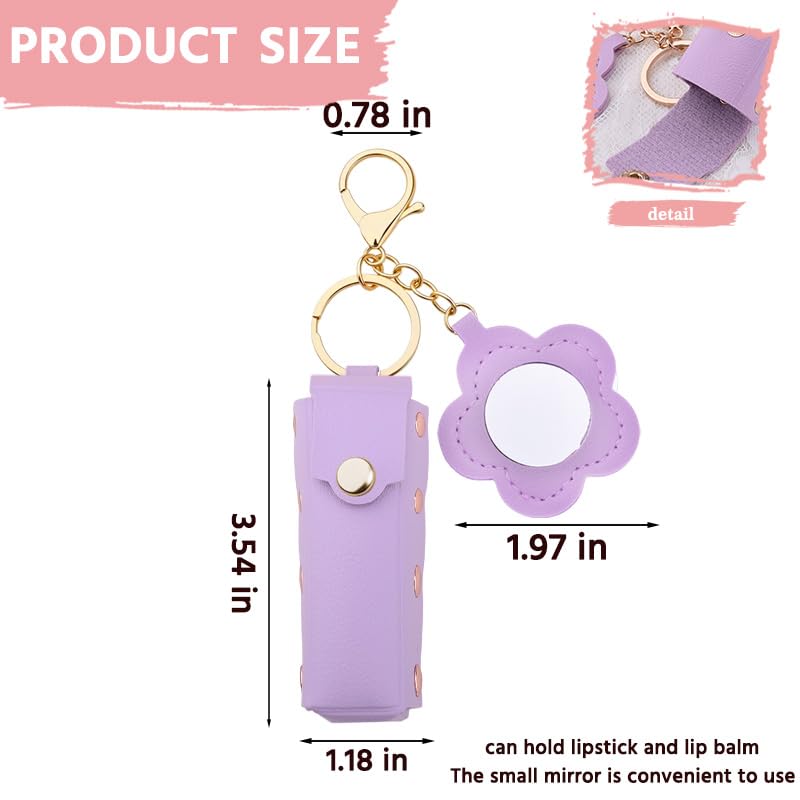 Sisadodo Lip Oil Lipstick Case with Mirror Lip Oil Lipstick Holder Key Chain for Car Keys Keychains Lipstick Organizer Case - color: Purple Flower