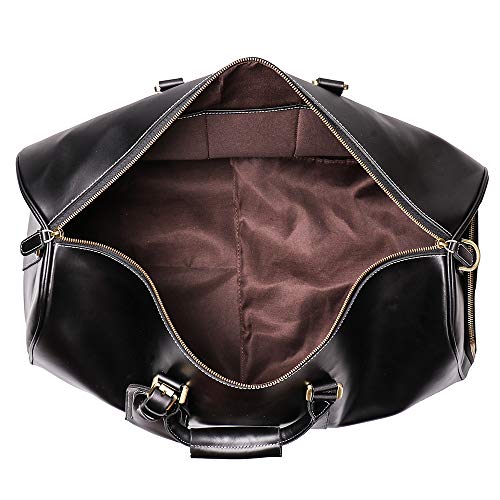 Leather Travel Duffel Bag, Classic Leather Weekend Bag Mens Gift Overnight Retro Sport Gym Carry on Luggage YKK Zipper (Black Oil) - color: Black Oil