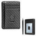 Personalized Initial Card Wallet - Deep 3D Embossed Floral Leather Slim RFID Blocking Holder, Ultra-Thin 0.8cm Custom Monogram Gift for Men & Women (A,Carbon Fiber Black) - color: Carbon Fiber Black