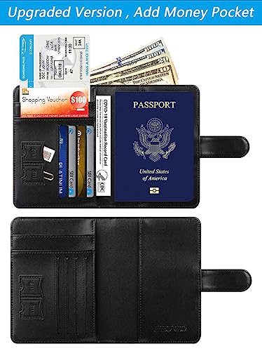 Passport Holder Cover Wallet RFID Blocking, Travel Essentials - color: Black