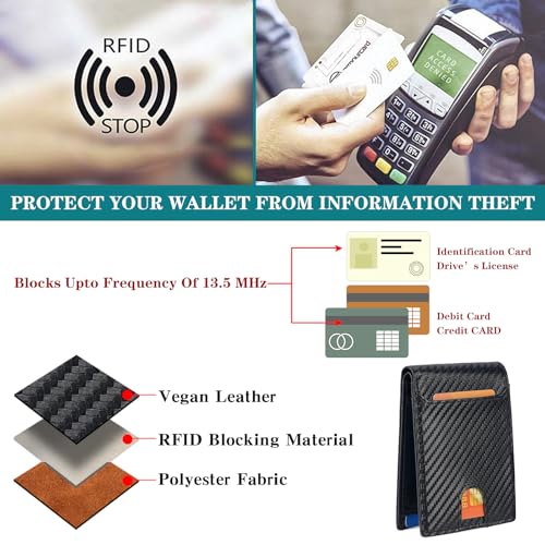 FALAN MULE Slim Wallet for Men Rfid Blocking Leather Minimalist Front Pocket Mens Wallet - color: Mb-Black