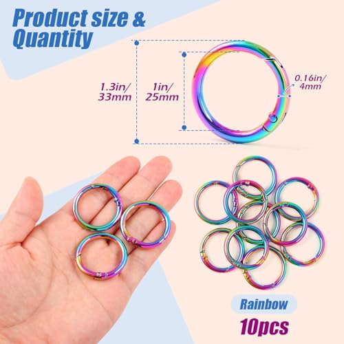 1 Inch Spring O Rings Buckles-10 Pcs Rinbow Spring Gate Rings Clasps | for Purse Shoulder Bag-Round Spring Hooks Carabiner Snap Clips for Handbag Key Chains DIY Crafts - color: Rainbow Spring Rings-10pcs-1 Inch