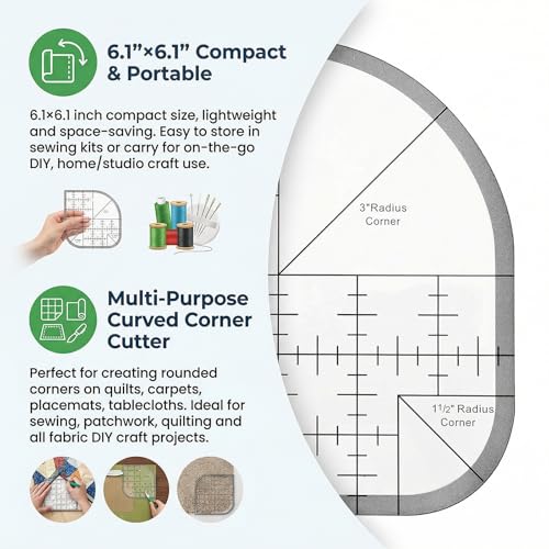 Acrylic Curved Corner Cutter Ruler, Quilting Guides Fabric Craft Ruler for Sewing Patchwork DIY Quilting Templates