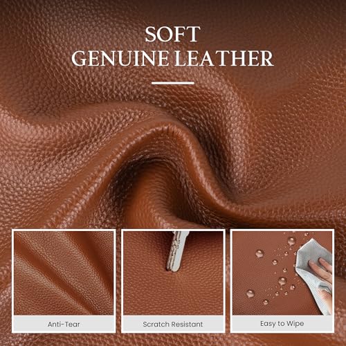 befen Soft Genuine Leather Tote Bag for Women Work with Zipper Slouchy Bags | Real Leather, Slouchy Shoulder Bag, Cup Holder, Travel Purse, Handbag for Daily & Travel, Zipper Tote Bag - color: Cognac Brown