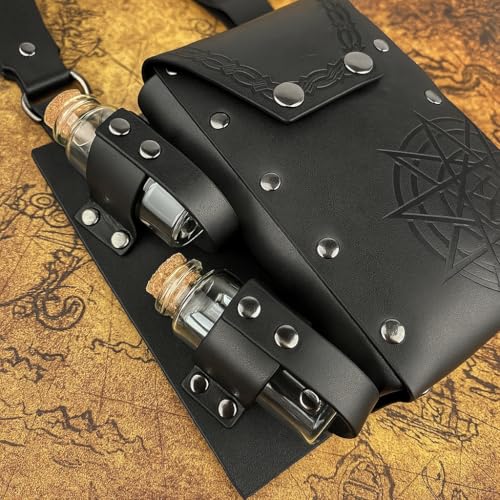 Renaissance Belt Pouch Purse Viking Bracer Hook Halloween Set Medieval Festival Costume Accessory Casual Fanny Pack Waist Bag - color: Pattern Black