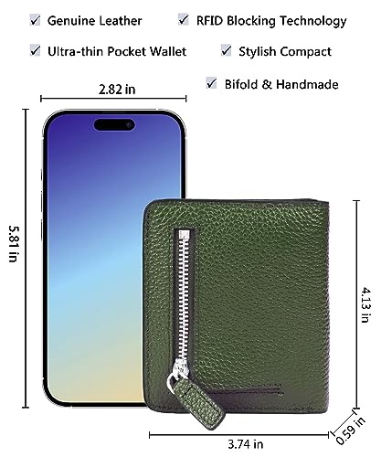 Small Leather Wallet for Women, Ladies Credit Card Holder RFID Blocking Women's Mini Bifold Pocket Purse - color: Green Rfid Blocking