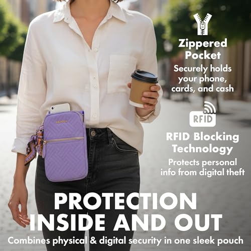 Magnetic Hip Pouch - RFID Blocking Pouch and Key Fob Protector - Zippered Pocket, Magnetic Snaplock Attachment - Lightweight Travel Wallet, Hip Bag for Concerts and Errands - Lavender Quilt - color: Lavender