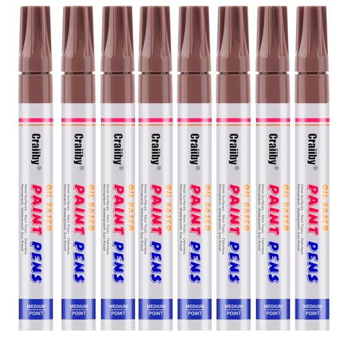 Brown Paint Markers, 8 Pack Oil-Based Waterproof Quick Dry Permanent Paint Pen Set for Rocks Painting, Wood, Fabric, Plastic, Canvas, Glass, Mugs, Metal, Tire, Stone, DIY Craft - color: Brown