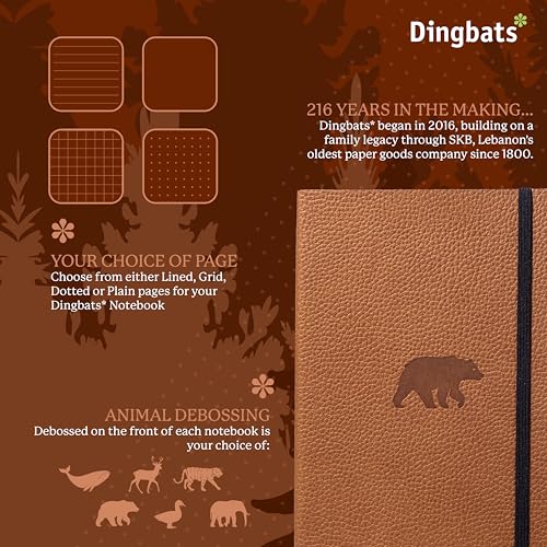 Dingbats A5 Wildlife Ruled Notebook Journal - Premium Vegan Leather Softcover Executive Journal for Women & Men - Work, Note Taking, Writing & Travel - color: Brown Bear, style: Lined (Softcover)