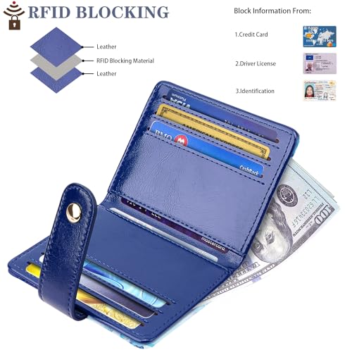 Small Wallets for Women Slim Minimalist Bifold Credit Card Holder | Compact, Zipper Coin Pocket, Mini Purse Ladies, RFID Blocking, PU Leather, Travel Card Case, Female Gifts, Blue Painting - color: Blue Painting
