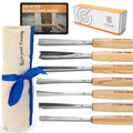 7-pc Wood Chisel Set with Gouges, Hand Sharpened | Professionally sharpened carving chisels for beginners, sculpture and relief carving, ergonomic handles, tutorials included - color: Professionally Sharpened 7 Piece Set