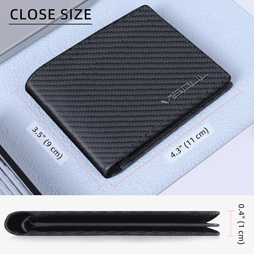 VISOUL Mens Carbon Fiber Leather Bifold Wallet with 2 ID Windows, RFID Blocking Secure Designer Wallets for Men with Two Cash Compartments (Black+Black) - color: Black+Black