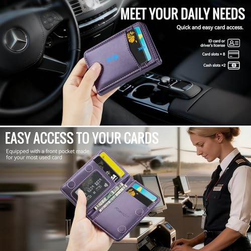 Slim Wallet for Women RFID Blocking Credit Card Holder Bifold Front Pocket Mini Wallet with 8 Card Slots and 2 Cash Pockets, Minimalist PU Leather Small Travel Purse Compact Gift, Purple - color: Purple