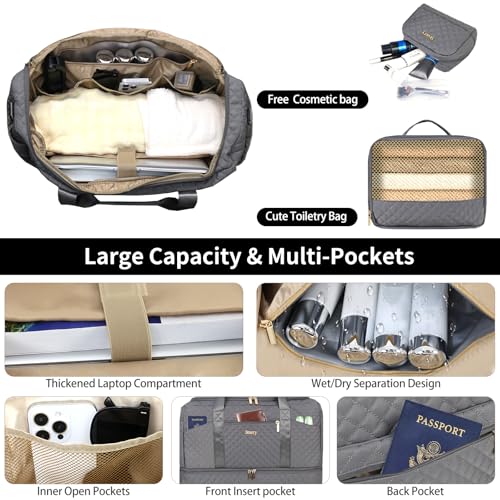 Stuery Weekender Bags for Women with Toiletry Bags: Large Overnight Bags Travel Duffel Bag Carry On Shoulder Weekend Tote with Shoe Compartment and Wet Pocket for Girls Airplane Traveling,Gray - color: D-3PCS Gray