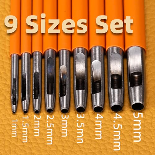 Fineday 9 Sizes Hole Punch Set, 1-5mm Leather Belt Tool