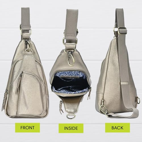 Antik Kraft Tasha Crossbody Sling | Vegan Leather Crossbody Bag for Women with 16-20" Strap | Sling Bags for Women - color: Metallic