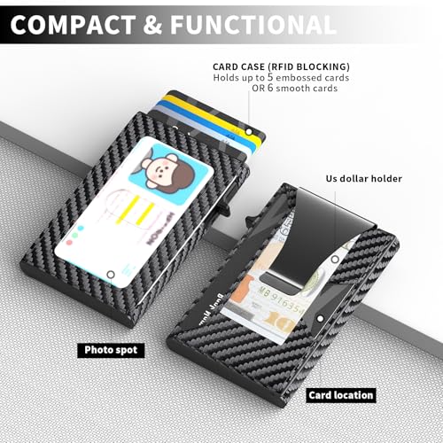 Wallet for Men Slim Minimalist Pop-up Smart Holds 5-6 Cards - RFID Blocking Metal with Money Clip, Credit Card Holder & ID Window, men accessories(Single fold carbon) - color: Single fold carbon