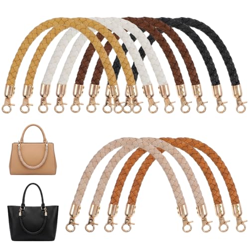 Afcabakila 12 Pack 6 Colors 11.8 Inch Shoulder Bag Purse Handles Short PU Leather Braided Purse Straps for Handbags DIY Replacement with Gold Lobster Clasps